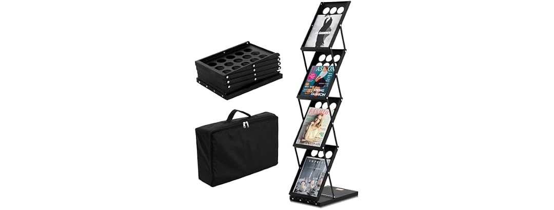 Foldable Magazine Display Rack, 4-Tier Brochure