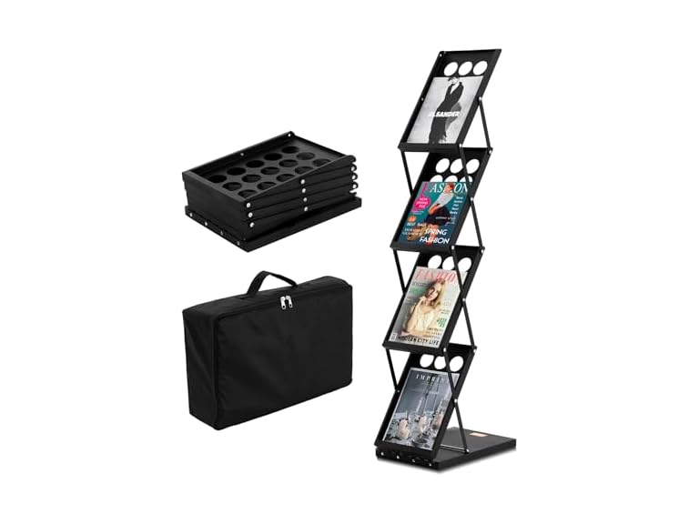 Foldable Magazine Display Rack, 4-Tier Brochure