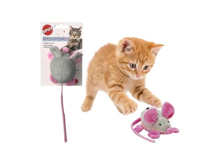SPOT Rattle Clatter Mouse Catnip Cat Toy, Plu