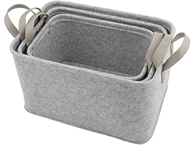 Grey Felt Storage Basket Set, 3 Pieces