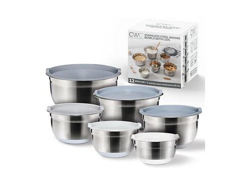 12 Pc Mixing Bowls with Lids Gray