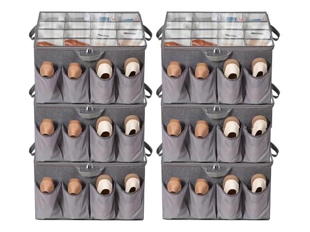 STORAGEIDEAS Fabric Shoe Organizer for Close Grey, 6 Pack