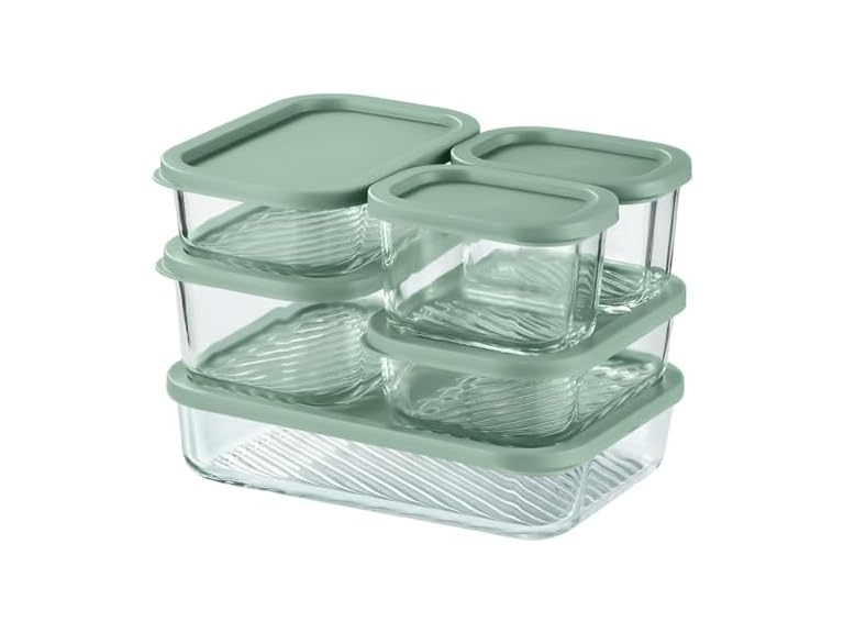 EATEX 6 Pk Glass Meal Prep Containers with Grooved Base