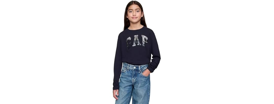GAP Girls Sequin Logo Long Sleeve Tee