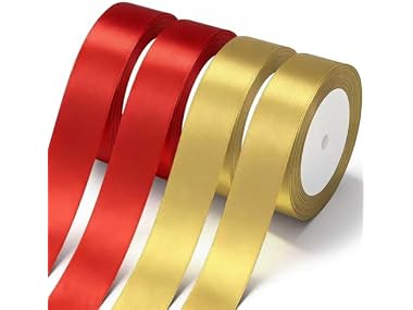 Gold & Red Satin Ribbon 1" x 4 Rolls