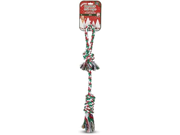 Bow Wow Pet Xmas Tug Rope with Ball Knot Dog Toy