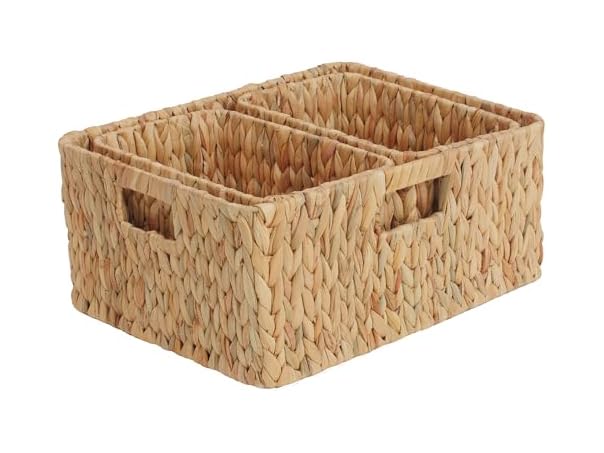 CROS Set of 3 Water Hyacinth Storage Baskets Kitchen (Natural)