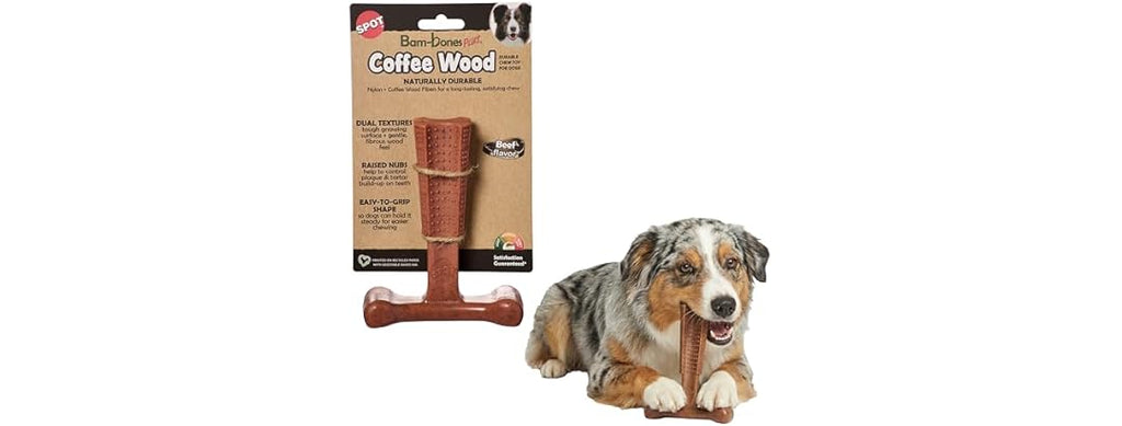 SPOT Bam-Bones Plus Coffee Wood T-Bone Dog Chew Toy, Beef