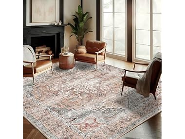 CHAMPLANT Red Retro Flowers Area Rug 9'x12'
