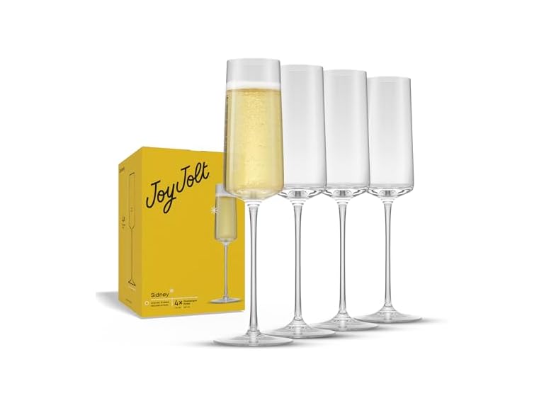JoyJolt Sidney Champagne Flutes, Set of 4