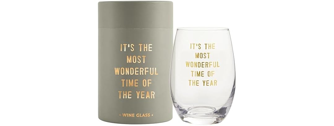 Santa Barbara Design Studio Holiday Stemless Wine Glass Gold Foil