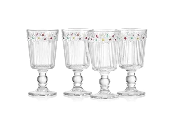 Darbie Angell Painted Daisy Tall Goblet Glasses Set of 4