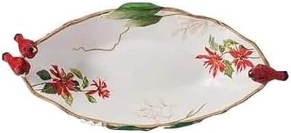 Fitz and Floyd Poinsettia Holiday Cardinal Centerpiece Serve Bowl