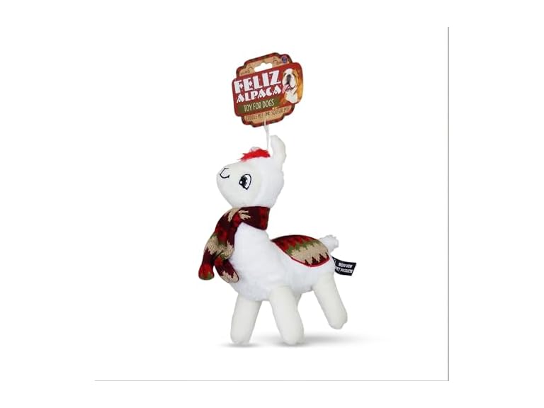 Bow Wow Pet Feliz Alpaca with Scarf Plush Squeaky Dog Toy