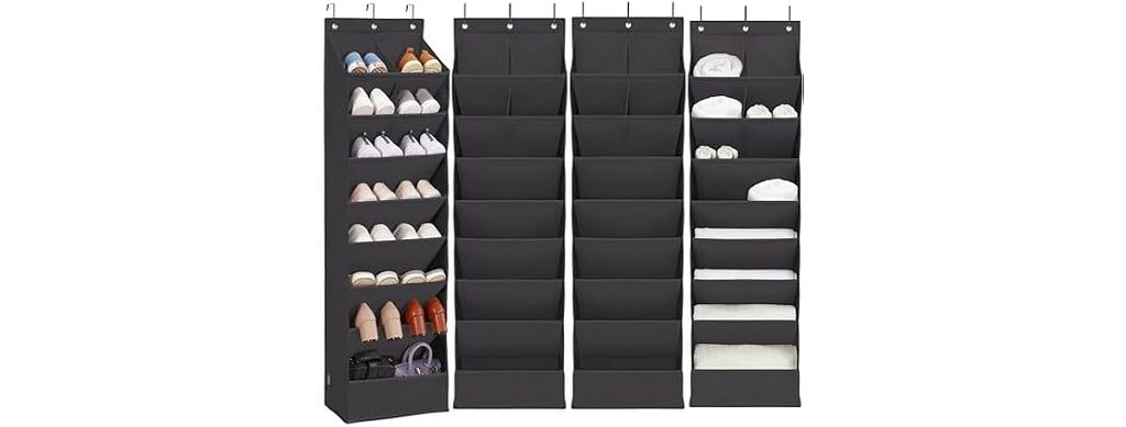 Door Shoe Organizer with 10 Extra Large Pockets, 4-Pack Black