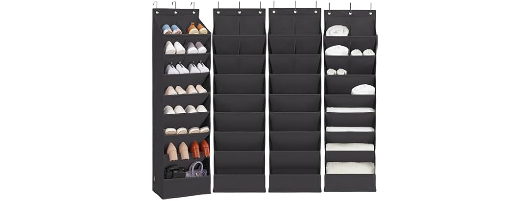 Door Shoe Organizer with 10 Extra Large Pockets, 4-Pack Black