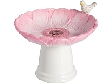 Mud Pie Ceramic Pink Flower Small Bird Bath