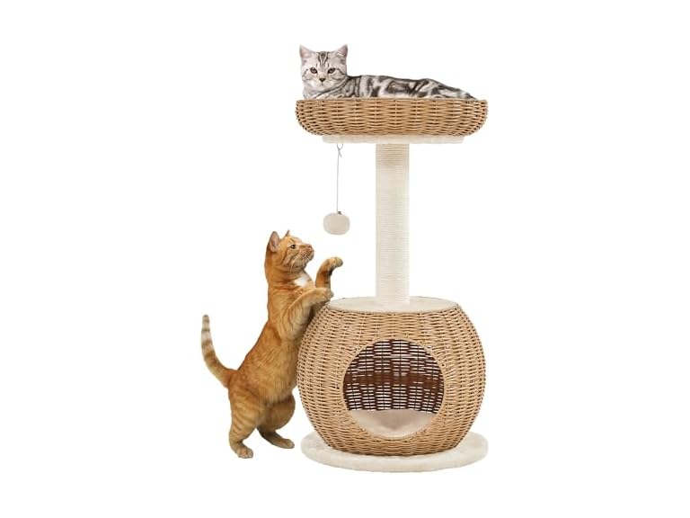 Yaheetech Cat Tree, 29.5in Rattan Cat Tower