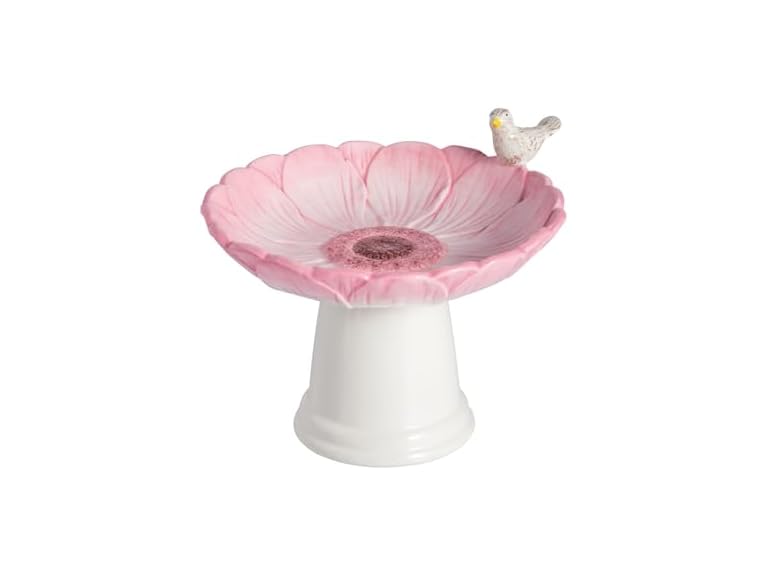 Mud Pie Ceramic Pink Flower Small Bird Bath