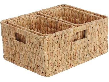 CROS Set of 3 Water Hyacinth Storage Baskets Kitchen (Natural)
