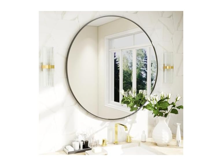 24 Inch Round Mirror, Metal Frame