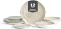 Christian Siriano Onyx 12-Piece Dinnerware Set Porcelain Beige and Gold