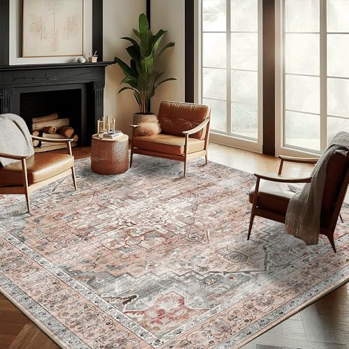 CHAMPLANT Red Retro Flowers Area Rug 9'x12'