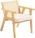 Mid Century Modern Rattan Chair, Upholstered