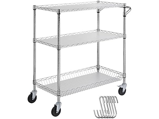 Kitchen Utility Cart, 3 Tiers, Wire Liner