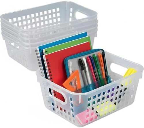 Clear Classroom Storage Tall Baskets with Handles - 6 Piece