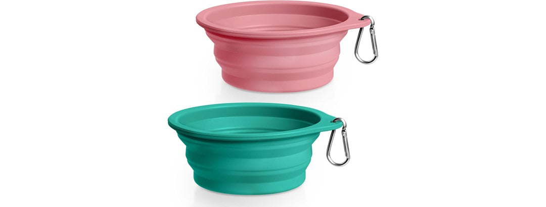 Rest-Eazzzy 2-Pack Collapsible Dog Bowls- Green Pink