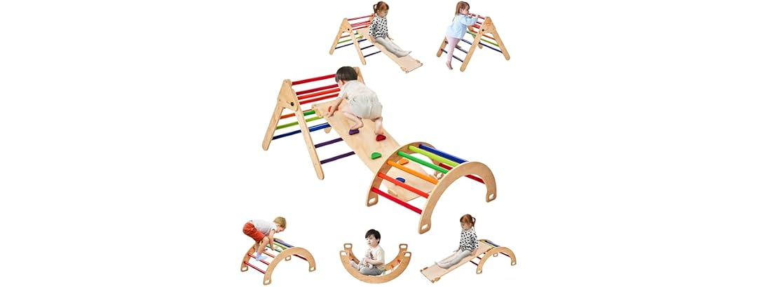 Pikler Triangle Set, 5 in 1 Toddler Climbing