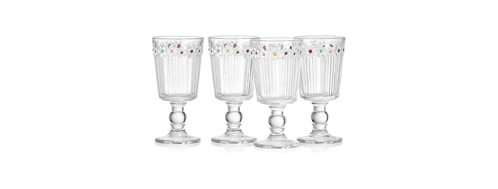 Darbie Angell Painted Daisy Tall Goblet Glasses Set of 4