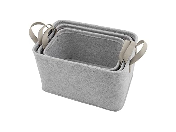 Grey Felt Storage Basket Set, 3 Pieces