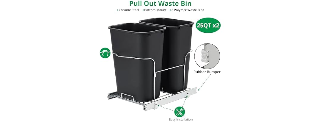 2 x 25 Quart Double Bin Pull-Out Trash Can for Under Kitchen Cabinet