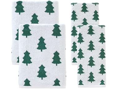 Winter Holiday Trees 100% Cotton Premium 4-Pc Towel Set