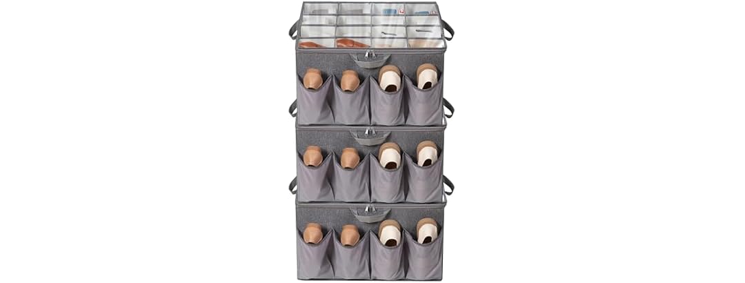 Fabric Shoe Organizer for Closet, Grey, 3 Pack