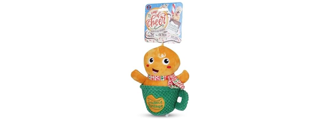 Bow Wow Pet Gingerbread Xmas Mug Squeaky Plush Dog Toy