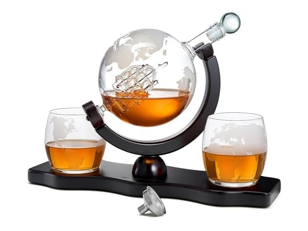 Whiskey Decanter Globe w/ Ball & Glasses