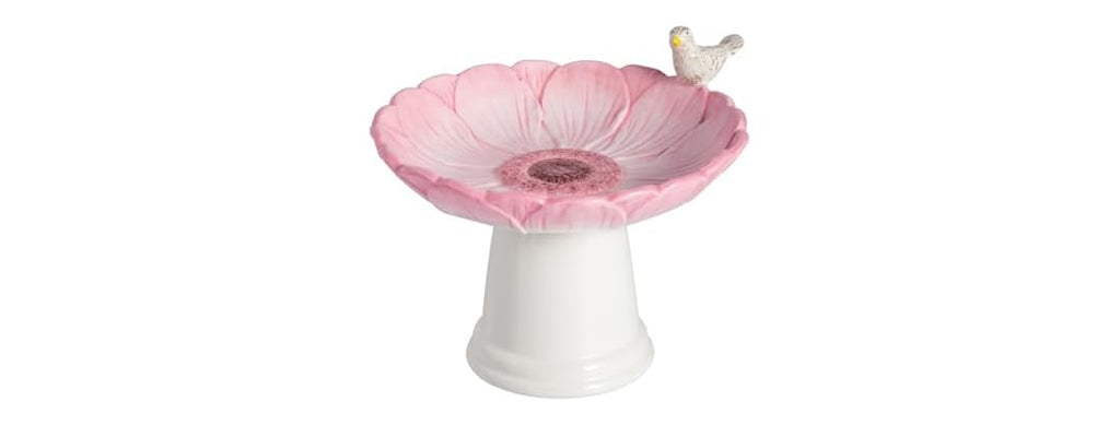 Mud Pie Ceramic Pink Flower Small Bird Bath