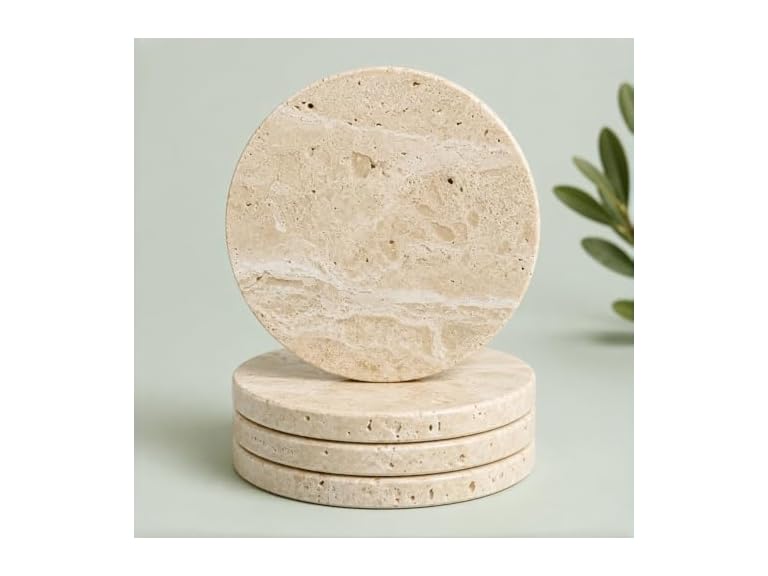 Apasqro Natural Travertine Coasters Set of 4