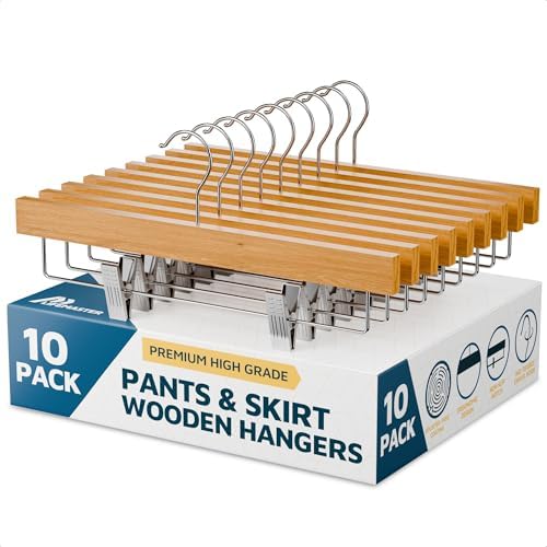 Natural Color Wooden Pants Hangers 10 Pack
