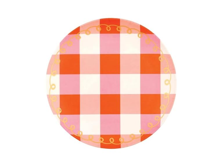 8" Melamine Plastic Plate, Set of 4, Pink Plaid