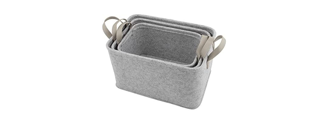 Grey Felt Storage Basket Set, 3 Pieces