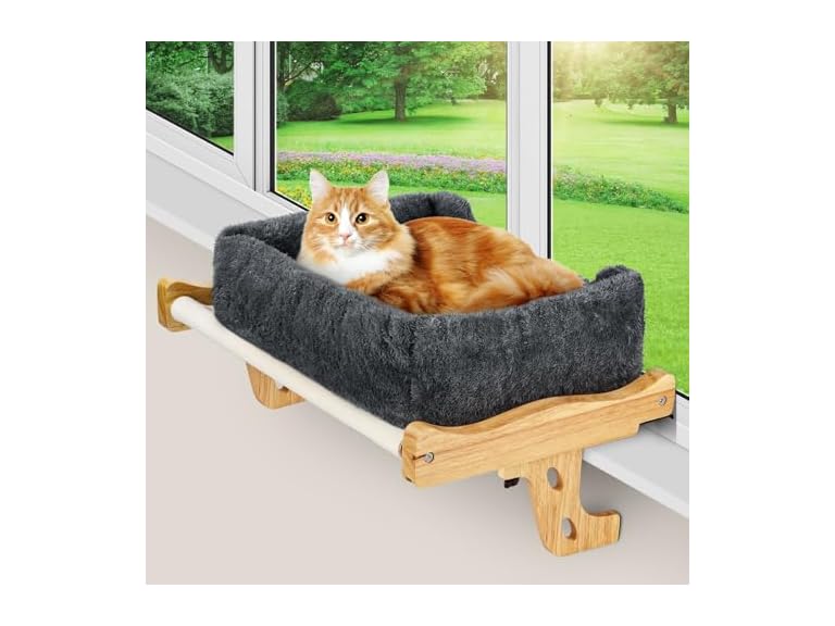 Heated Wood Cat Window Perch w/ Timer