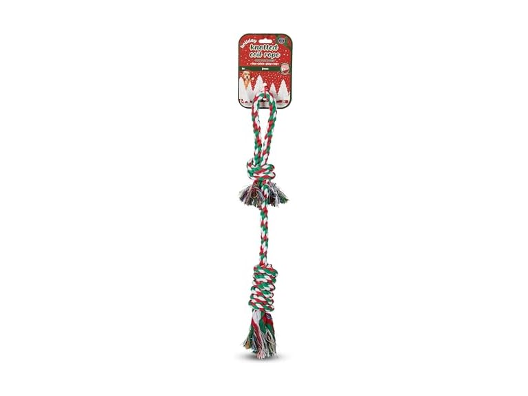 Bow Wow Pet Xmas Tug Rope with Ball Knot Dog Toy