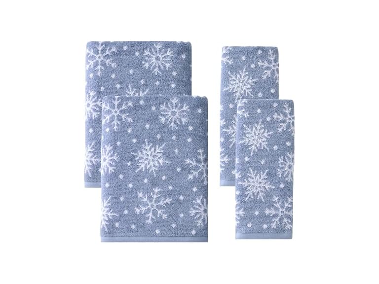 Scattered Snowflakes 100% Cotton Premium 4-Pc Towel Set