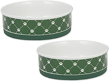 Bone Dry Trellis Paw Print Pet Bowl Set
