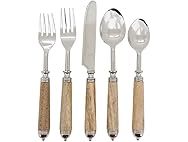 Natural Bark Wood Style Handle Place Setting Flatware (Set of 5)