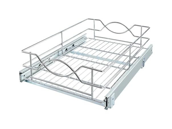D Single-Tier Wire Pull Out Kitchen and Bath Storage Basket w